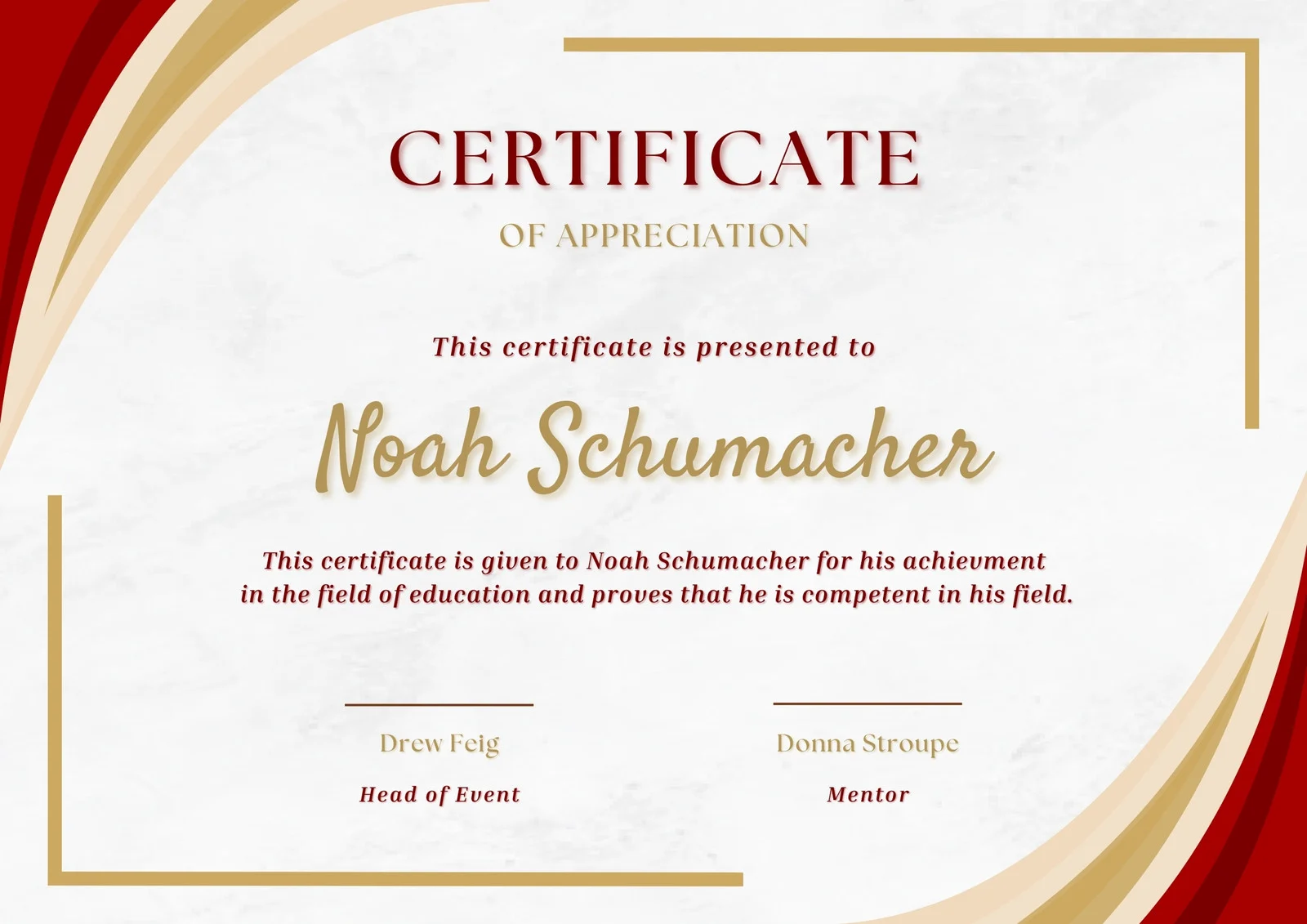 Red Yellow Certificate of Appreciation